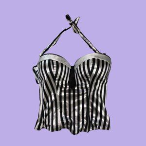 Undergirl Beetlejuice Black & White Striped Halter Corset Top With Garter Straps
